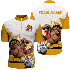 White And Yellow Custom Funny Turkey Bowling Shirts For Men, Thanksgiving Bowling Team Jerseys IPHW7875