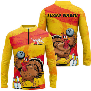 Orange And Yellow Custom Funny Turkey Bowling Shirts For Men, Thanksgiving Bowling Team Outfits IPHW7883