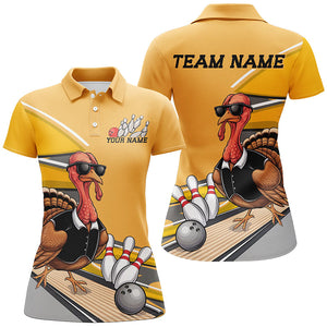 Custom Yellow Funny Turkey Bowling Team Shirts For Women, Thanksgiving Bowler Outfits IPHW7885