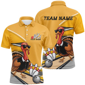 Custom Yellow Funny Turkey Bowling Team Shirts For Men, Thanksgiving Bowler Outfits IPHW7885