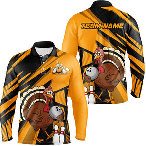 Custom Black And Yellow Turkey Bowling Shirts For Men, Thanksgiving Bowling Team Outfits IPHW7886