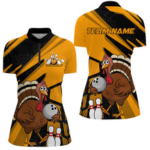 Load image into Gallery viewer, Custom Black And Yellow Turkey Bowling Shirts For Women, Thanksgiving Bowling Team Outfits IPHW7886