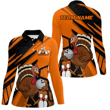 Load image into Gallery viewer, Custom Black And Orange Turkey Bowling Shirts For Women, Thanksgiving Bowling Team Outfits IPHW7887