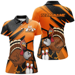 Custom Black And Orange Turkey Bowling Shirts For Women, Thanksgiving Bowling Team Outfits IPHW7887