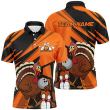 Load image into Gallery viewer, Custom Black And Orange Turkey Bowling Shirts For Men, Thanksgiving Bowling Team Outfits IPHW7887