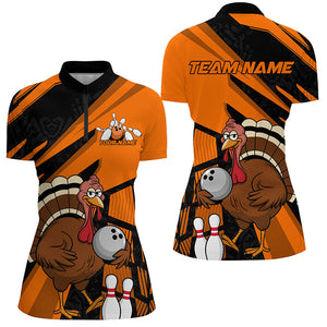 Custom Black And Orange Turkey Bowling Shirts For Women, Thanksgiving Bowling Team Outfits IPHW7887