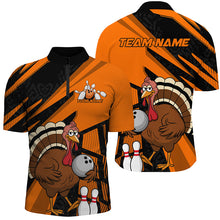 Load image into Gallery viewer, Custom Black And Orange Turkey Bowling Shirts For Men, Thanksgiving Bowling Team Outfits IPHW7887