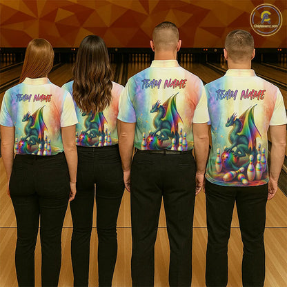Custom Colorful Rainbow Colors Dragon Bowling Team Shirts, Dragon Bowling League Shirt IPHW10233