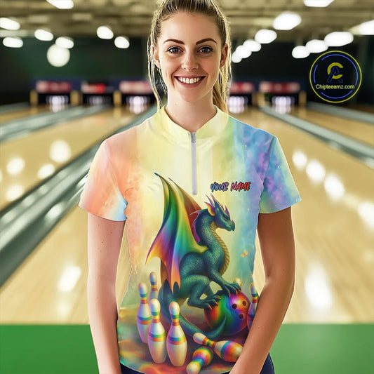 Custom Colorful Rainbow Colors Dragon Bowling Shirts, Dragon Bowling League Shirt IPHW10233