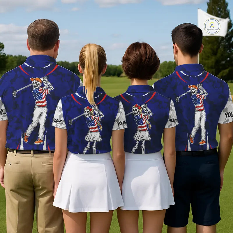 USA flag camo golf outfits funny skull golf polo shirts for Men custom patriotic golf shirts for men NQS11400