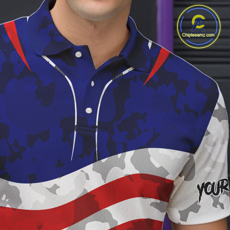 Camo American flag bowling jersey custom bowling polo, 1/4 zip shirts for men, bowling league shirts NQS11401