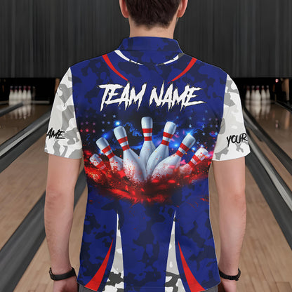 Camo American flag bowling jersey custom bowling polo, 1/4 zip shirts for men, bowling league shirts NQS11401