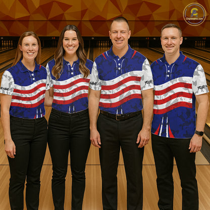 Camo American flag bowling jersey custom bowling polo, 1/4 zip shirts for men, bowling league shirts NQS11401