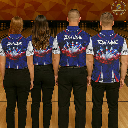 Camo American flag bowling jersey custom bowling polo, 1/4 zip shirts for men, bowling league shirts NQS11401