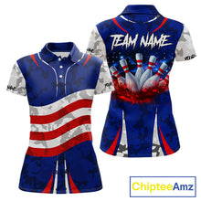 Load image into Gallery viewer, Camo American flag bowling jersey custom Women bowling polo, 1/4 zip shirts, bowling league shirts NQS11401