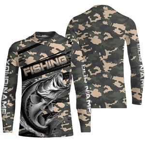 Largemouth Bass Fishing Camo Custom Long Sleeve Shirts, Patriotic Bass Fishing Jerseys IPHW6043