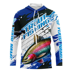 Rainbow Trout Custom Long Sleeve Fishing Shirts, Trout Fly Fishing Jerseys | Blue Camo IPHW6290