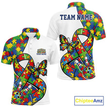 Load image into Gallery viewer, Custom Colorful Autism Awareness Butterfly Ribbon Bowling Men Shirt, Puzzles Jersey IPHW11201