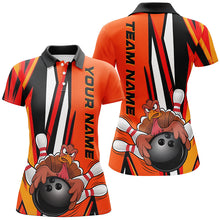 Load image into Gallery viewer, Custom Funny Turkey Ladies Bowling Shirts, Orange Thanksgiving Bowling Shirt Team Uniform IPHW7659