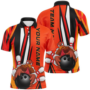 Custom Funny Turkey Bowling Shirts For Men, Orange Thanksgiving Bowling Shirt Team Uniform IPHW7659