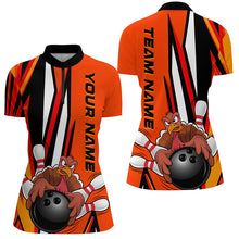 Load image into Gallery viewer, Custom Funny Turkey Ladies Bowling Shirts, Orange Thanksgiving Bowling Shirt Team Uniform IPHW7659