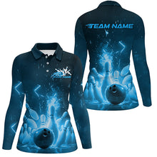 Load image into Gallery viewer, Custom Blue Flame Ladies Bowling Shirts, Bowling Team League Shirt Bowler Uniform Outfits IPHW7889