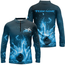 Load image into Gallery viewer, Custom Blue Flame Bowling Shirts For Men, Fire Bowling Team League Shirt Bowler Uniform Outfits IPHW7889