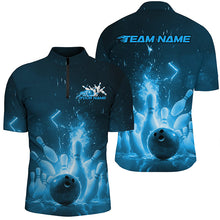 Load image into Gallery viewer, Custom Blue Flame Bowling Shirts For Men, Fire Bowling Team League Shirt Bowler Uniform Outfits IPHW7889