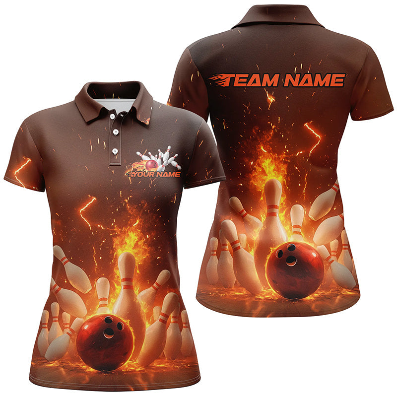 Custom Flame Bowling Shirts For Women, Fire Bowling Team League Shirt Bowler Uniform Outfit IPHW7890