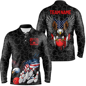 American Flag Eagle Custom Patriotic Us Flag Bowling Shirts For Men, Black Bowling Team Uniform IPHW7891