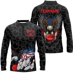 American Flag Eagle Custom Patriotic Us Flag Bowling Shirts For Men, Black Bowling Team Uniform IPHW7891