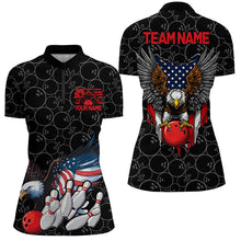 Load image into Gallery viewer, American Eagle Custom Patriotic US Flag Ladies Bowling Shirts, Black Bowling Team Uniform IPHW7891