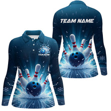 Load image into Gallery viewer, Custom Blue Icy Bowling Shirts For Women, Icy Crystaline Bowling Team Shirt Bowler Outfits IPHW7893