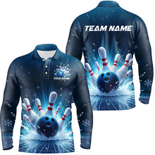 Load image into Gallery viewer, Custom Blue Icy Bowling Shirts For Men, Icy Crystaline Bowling Team Shirt Bowler Outfits IPHW7893