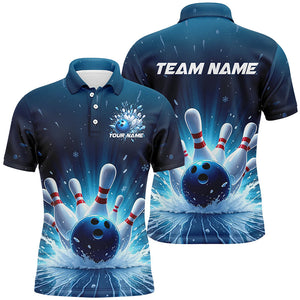 Custom Blue Icy Bowling Shirts For Men, Icy Crystaline Bowling Team Shirt Bowler Outfits IPHW7893