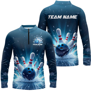 Custom Blue Icy Bowling Shirts For Men, Icy Crystaline Bowling Team Shirt Bowler Outfits IPHW7893