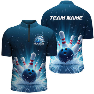 Custom Blue Icy Bowling Shirts For Men, Icy Crystaline Bowling Team Shirt Bowler Outfits IPHW7893