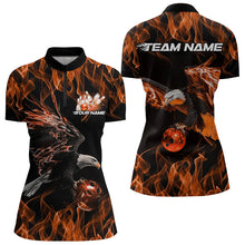 Load image into Gallery viewer, Custom Black And Orange Flame Eagle Bowling Women Quarter-Zip Shirts, Bowling League Shirt IPHW8799