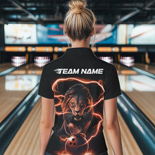 Load image into Gallery viewer, Custom Black And Orange Thunder Lightning Lion Bowling Polo Shirts For Women, Team Uniform IPHW8803