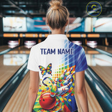Load image into Gallery viewer, Custom Autism Awareness Butterfly Bowling Team Women Polo Shirt, Puzzles Bowling Jersey IPHW11212
