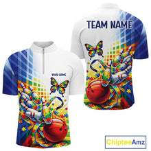 Load image into Gallery viewer, Custom Autism Awareness Butterfly Bowling Team Men Quarter-Zip Shirt, Puzzles Bowling Jersey IPHW11212