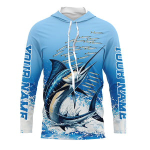 Marlin Fishing Custom Long Sleeve Performance Fishing Shirts, Marlin Saltwater Fishing Shirt IPHW7073