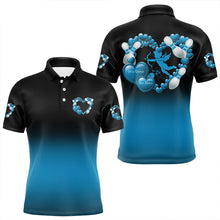 Load image into Gallery viewer, Black And Blue Custom Valentines Day Bowling Polo Shirts For Men, Bowling Couple Shirt IPHW8335