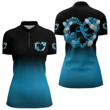 Load image into Gallery viewer, Black And Blue Custom Valentines Day Bowling Womens Quarter-Zip Shirt, Bowling Couple Shirt IPHW8335