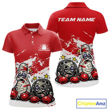 Load image into Gallery viewer, Custom Funny Boxing Bowling Women Polo Shirt, Red Grunge Bowling Team Tournament Jersey IPHW11220