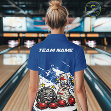 Load image into Gallery viewer, Custom Funny Boxing Bowling Women Polo Shirt, Blue Grunge Bowling Team Tournament Jersey IPHW11221