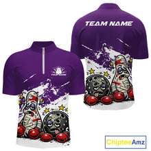 Load image into Gallery viewer, Custom Funny Boxing Bowling Men Quarter-Zip Shirt, Purpe Grunge Bowling Team Tournament Jersey IPHW11224