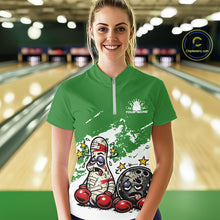 Load image into Gallery viewer, Custom Funny Boxing Bowling Women Quarter-Zip Shirt, Green Grunge Bowling Team Jersey IPHW11225