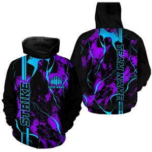 Custom Blue And Purple Camo Strike Bowling Shirts For Men And Women, Bowling Team Uniform With Name IPHW5386