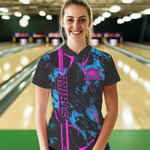 Load image into Gallery viewer, Custom Blue And Pink Strike Bowling Shirts Women Quarter Zip Camo Bowling Team Jerseys IPHW5387